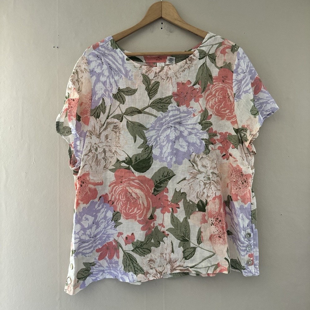 Joie Womens Linen Floral Top Size 1X Garden Feminine Mature Beachy Coastal Boho